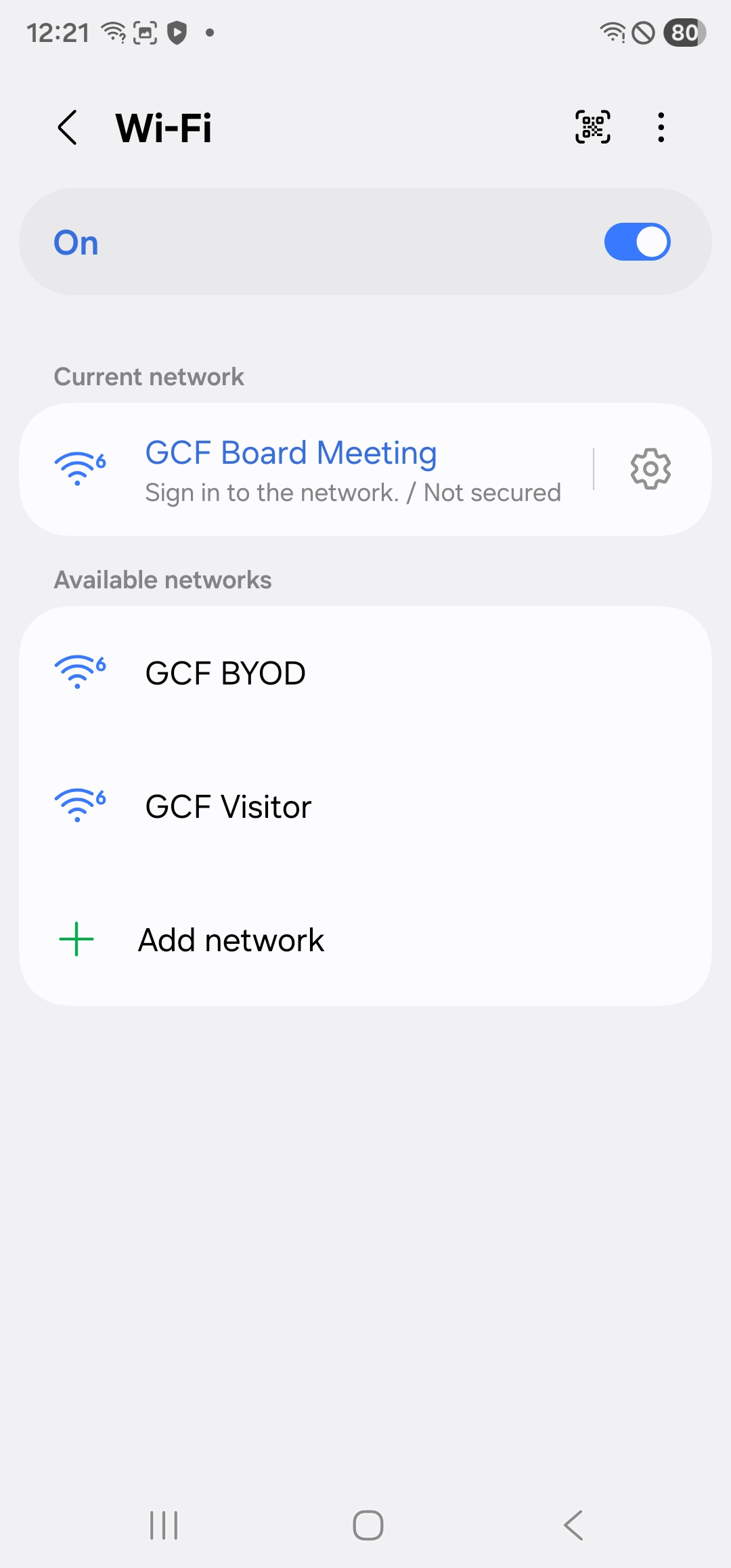 Android showing GCF Board Meeting requires sign-in
